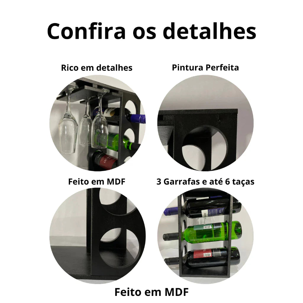Mini Adega Rustica de Vinhos e Taças Gourmet