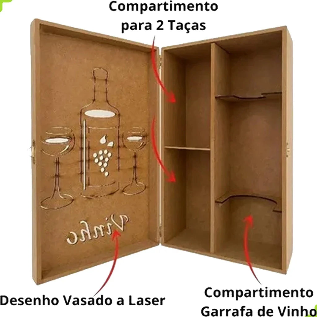 Caixa de vinho para presente e decoração em MDF